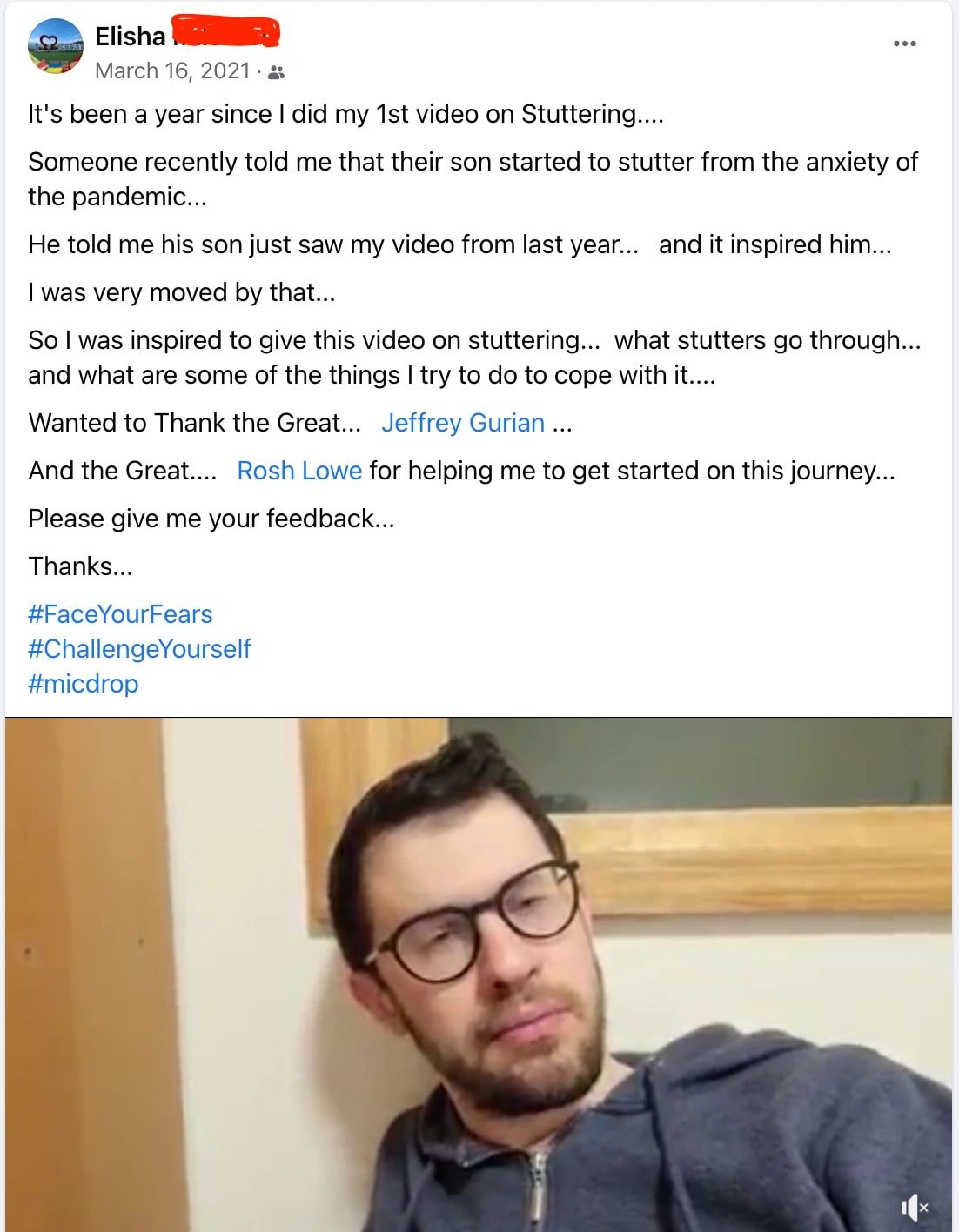 Elisha M. testimonial — adult stuttering therapy results with tri-state area stuttering therapist Dr. Jeffrey Gurian